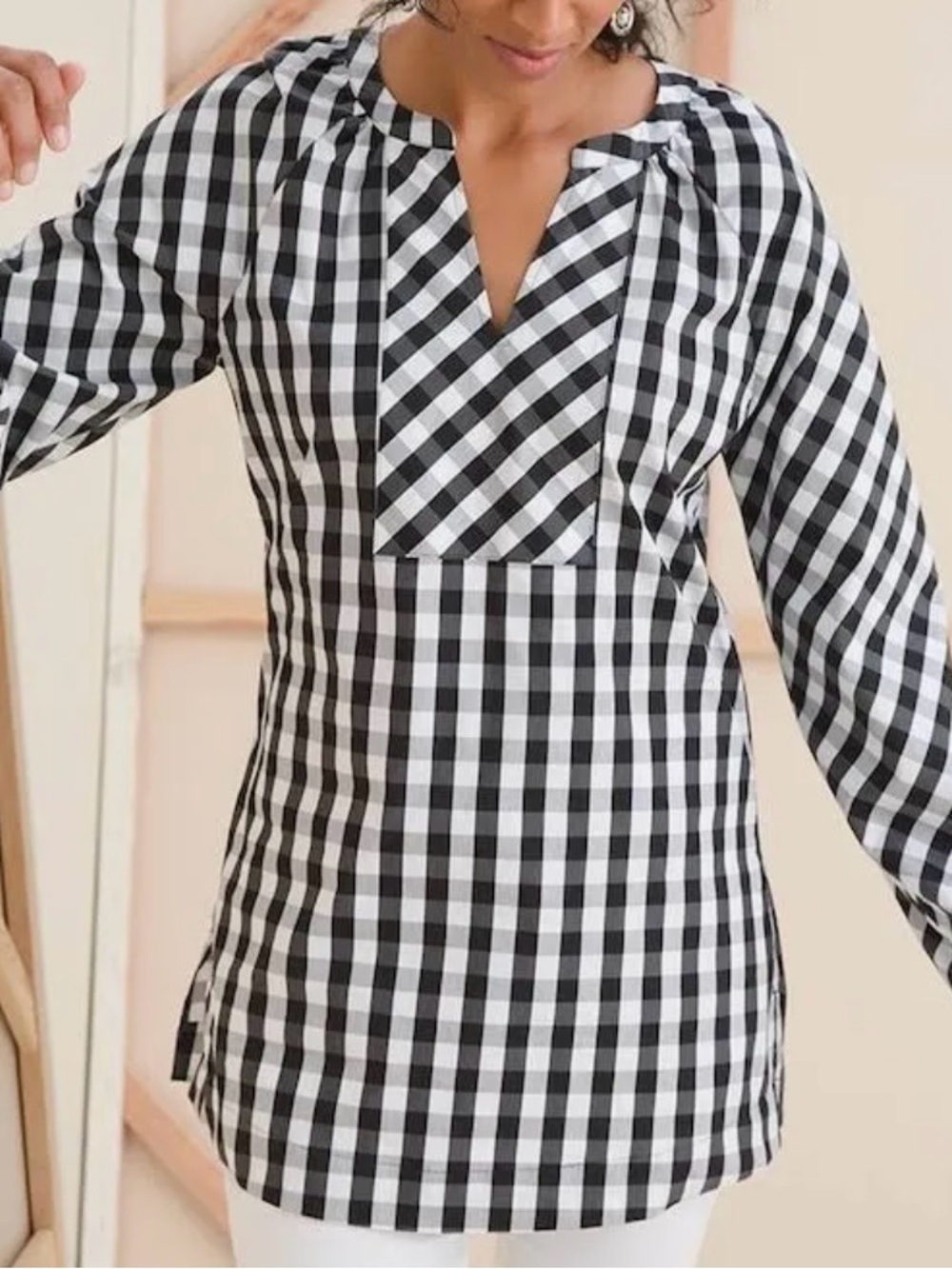 Chico's Black and White Gingham Tunic Top